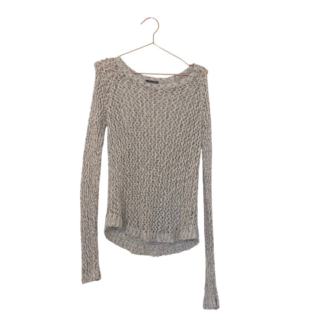 The limited oatmeal neutral open knit shirttail sweater size small